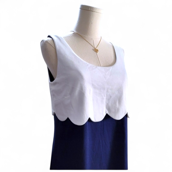 Sara Campbell Navy Blue & White Scallop Dress Womens Size Small - Picture 3 of 11